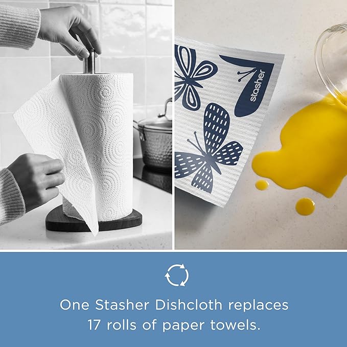 Stasher Reusable Swedish Dishcloths 3-Pack, Geometric Print, 7” W x 8” L, Washable, Absorbent, 100% Biodegradable, Odor & Stain Resistant, Eco-Friendly Kitchen Paper Towel Alternative