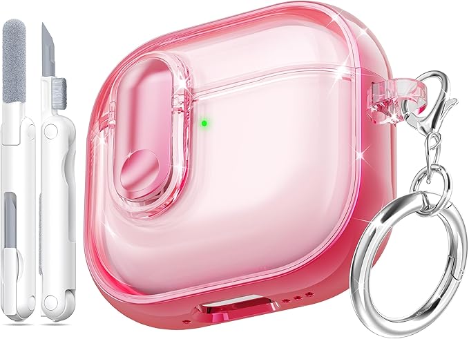 for AirPods 4th Generation Case 2024 with Bright Plated Bezel and Switches, Military-Grade Shockproof Transparent Anti-Yellowing for AirPods 4 Cover, Peach Pink