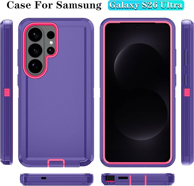 ONOLA Phone Case for Samsung Galaxy S26 Ultra Case with HD Screen Protector, Heavy Duty Shockproof & Dropproof 3-Layer Cover Phone Case for Galaxy S26 Ultra 6.9'',PurpleRoseRed