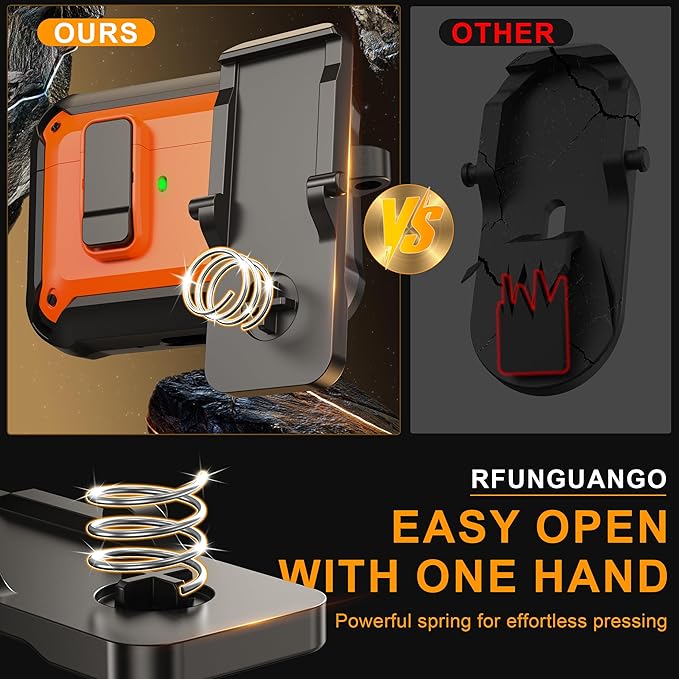 RFUNGUANGO AirPods Pro 3 Case (2025) with Safety Lock and Automatic Pop-up, Compatible with Airpods Pro 3rd Generation Case, Magnetic Lid, Compatible MagSafe, Hard Shockproof Protective Case, Orange