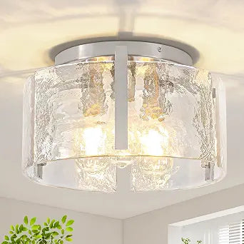 Modern Brushed Nickel Semi Flush Mount Ceiling Light 3 Lights Ceiling Lamp