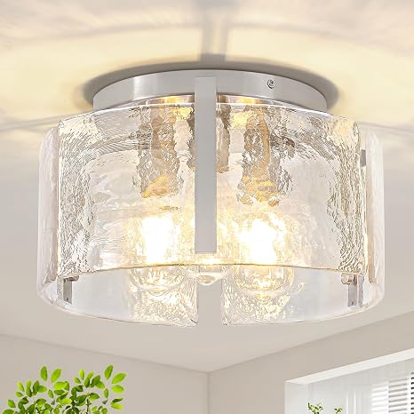 Modern Brushed Nickel Semi Flush Mount Ceiling Light 3 Lights Ceiling Lamp