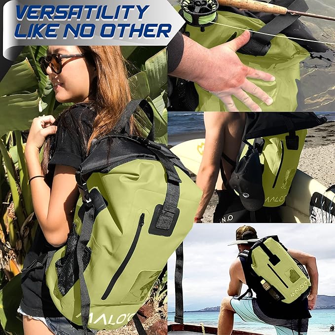Malo?™o DryPack 30L Waterproof Backpack, Roll-Top Dry Bag Backpack with Padded Straps, Floating Design for Beach, Kayaking, Fishing, Boating, Travel, and Water Sports, Dark Green