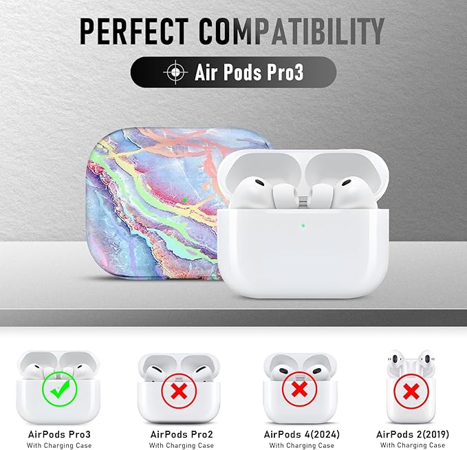 for AirPods Pro 3 Case (2025) with Cleaner Kit, Cute Soft Silicone Cover Compatible AirPods Pro 3rd Genera case with Keychain for Women Men with Keychain for Airpod Pro case(2025) Colorful Marble