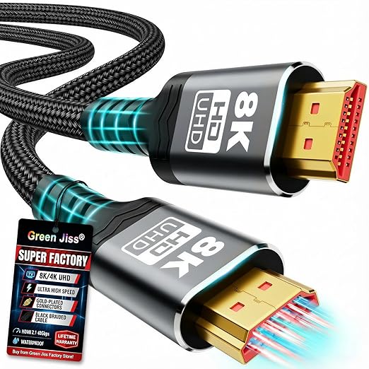 10K 8K HDMI Cable 2.1 5FT, 48Gbps Gold-Plated Ultra High Speed Military Grade Nylon Braided HDMI Cord (8K@60Hz 7680x4320, 4K@120Hz) Supports Dynamic HDR 10, eARC, 3D, Dolby Atmos