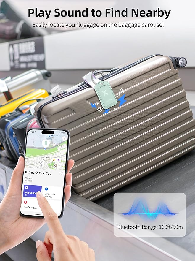 Luggage Tags, Works with Apple Find My, Leather Luggage Tag for Suitcases, Travel Tags, Bag Tag, Suitcase Tag with Privacy Flap, Anti-Lost Smart Luggage Tracker, Travel Essentials, Light Green