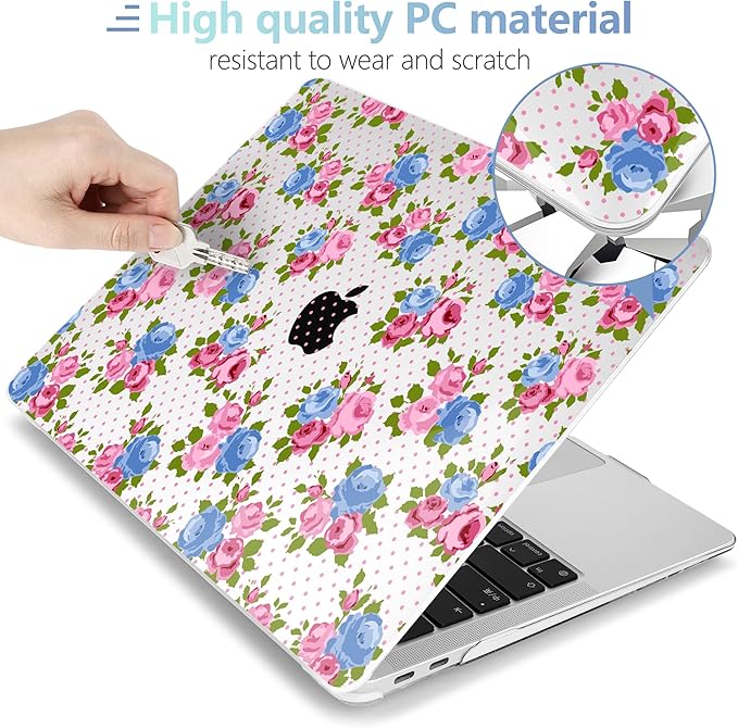 MEEgoodo for MacBook Air 13.3 inch Case 2021 2020 2019 2018 A2337 M1 A2179 A1932, Laptop Shell for MacBook Air M1 with Keyboard Webcam Cover & Trackpad Film & Type C Adapter,Shabby Chic Rose