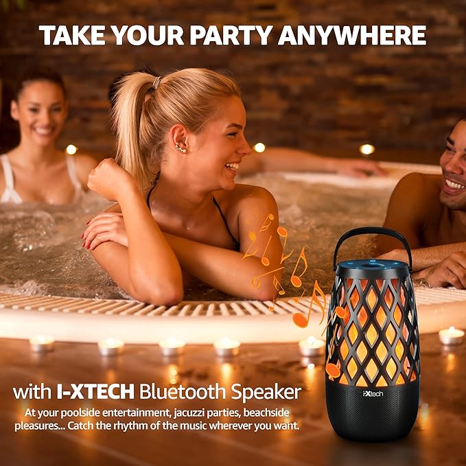IXTECH Outdoor Bluetooth Speaker Waterproof Wireless with LED Flame Light, Shower Bluetooth Speaker for Camping Patio Home Decor, Gifts for Couples Dads Moms