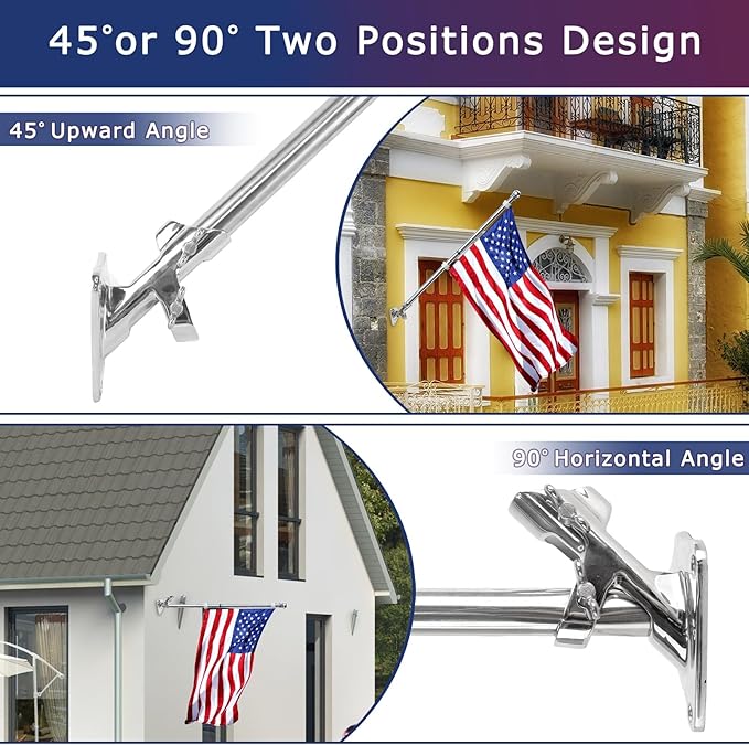 PHITRIC Flag Pole Holder for Outside House, 316 Stainless Steel 2-Positions Flag Pole Mounting Bracket, Heavy Duty Flag Pole Mount with Hardware for Outdoor, Strong and Rust Proof, 1" Inner Diameter