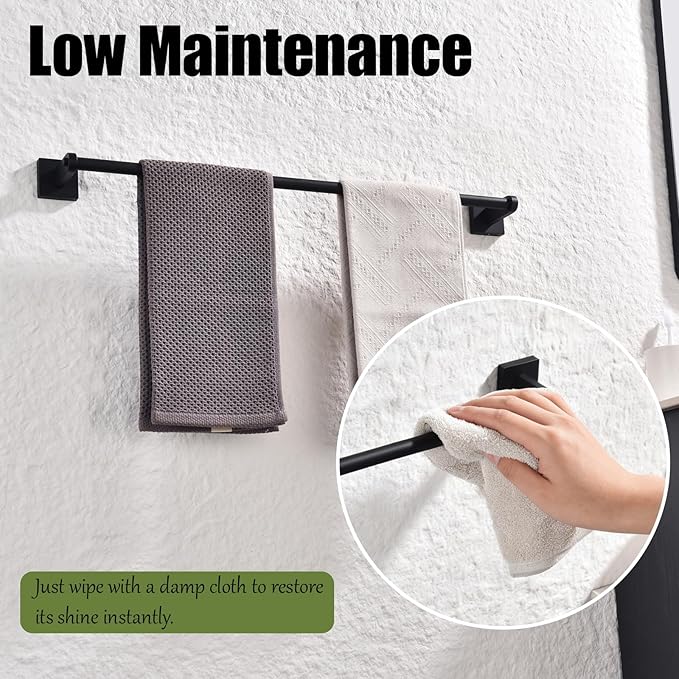 Miyili 24-Inch Single Towel Bar, Wall Mounted SUS 304 Stainless Steel Bathroom Towel Holder with Matte Black Finish, Total Length 26.38-Inch