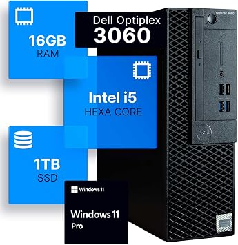 Dell Optiplex 3060 Desktop Computer | Intel i5-8500 (3.2) | 16GB DDR4 RAM | 1TB SSD Solid State | Windows 11 Professional | Home or Office PC (Renewed)