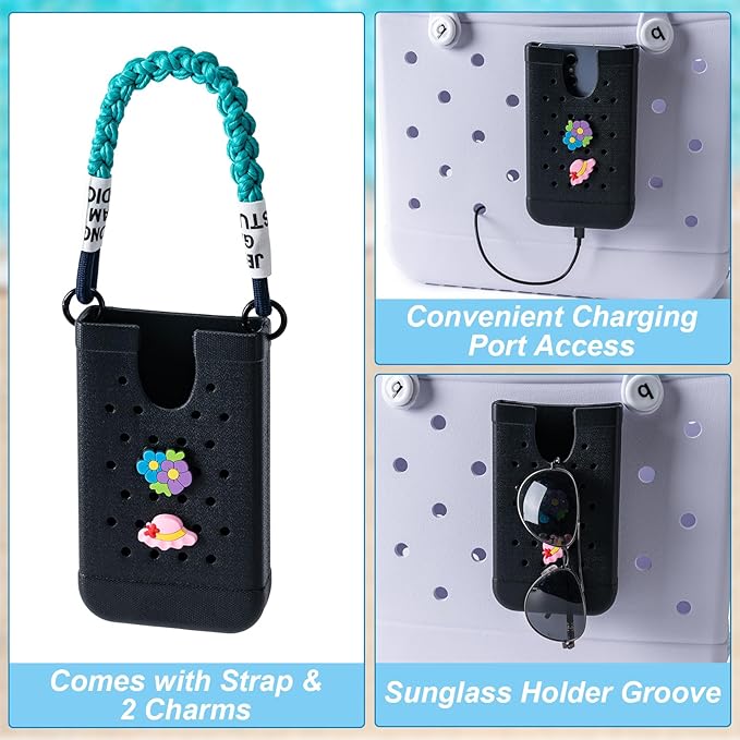 Phone Holder for Bogg Bags, Cell Phone Case Holder Compatible with All Bogg Bags, Phone Holder Accessories for Beach Tote Bags (Black)