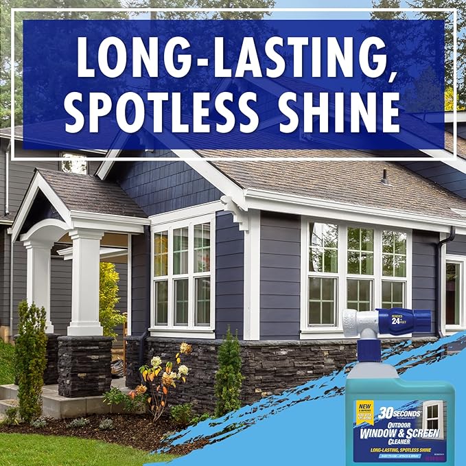 30 SECONDS Outdoor Window & Screen Concentrated Cleaner for Glass, Patio Doors, Fiberglass, Furniture - No Screen Removal Required, Spray & Rinse - Refill for Hose End Sprayer Bottles, 1.1 Gallon