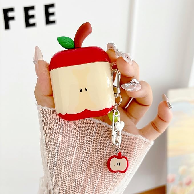 JANDM 3D Fruit Case with Keychain for AirPods,Cute Apples-Shaped Design Aesthetic Shockproof Cover with Strap Women Girls Case for AirPods 2nd/1st Generation