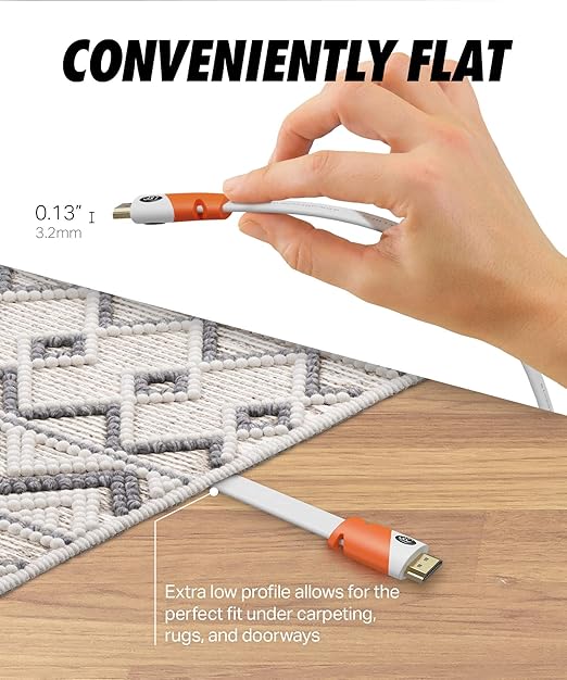 Ultra Clarity Cables Flat HDMI Cable 1.5 ft - 2 Pack - High Speed HDMI Cord - Supports, 4K Video at 60 Hz, 3D, 2160p - HDMI Latest Standard - HDCP 2.2 Compliant, CL3 Rated - 1.5 Feet