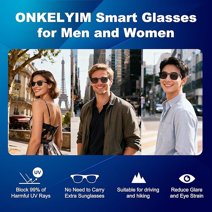 AI Smart Glasses for Women and Men, Bluetooth Translation Glasses with Chat GPT and 164 Languages, Sunglasses with Polarized Lens, Music Playback & Hands-Free Calls, UV & Blue Light Protection