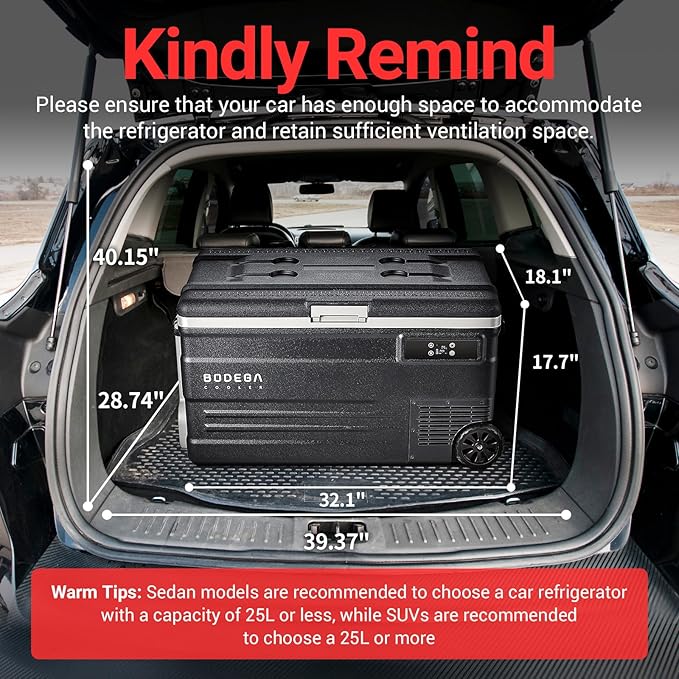BODEGA BODEGACOOLER 12 Volt Car Refrigerator,80 Quarts Portable Fridge,75L RV Freezer Single Zone,with APP Control,-4℉-68℉ Car Cooler,12/24V DC & 100-240V AC for Travel, Camping,Outdoor,Truck,SUV
