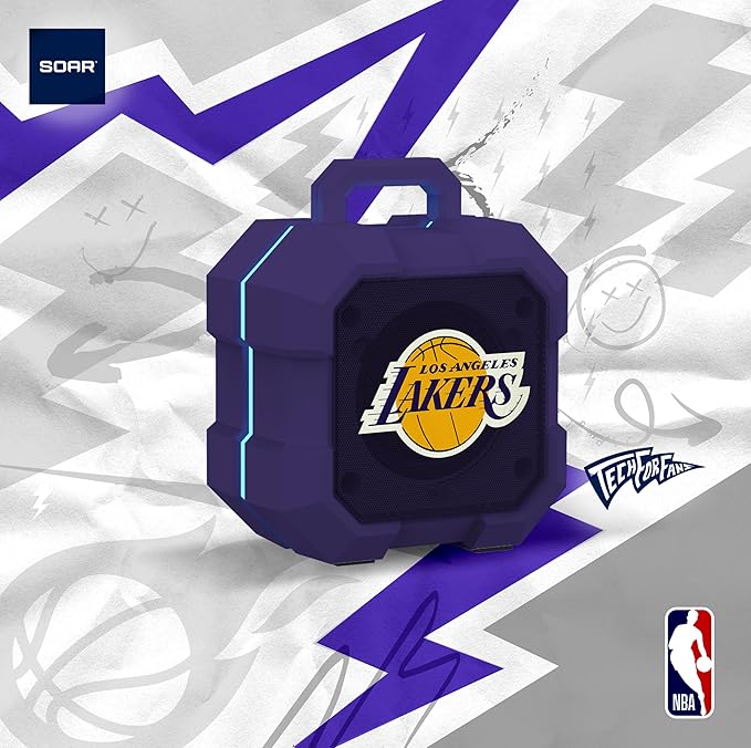 SOAR NBA Shockbox LED Wireless Bluetooth Speaker - Water Resistant IPX4, 5.0 Bluetooth with Over 5 Hours of Play Time - Small Portable Speaker - Officially Licensed NBA, Perfect Home & Outdoor Speaker
