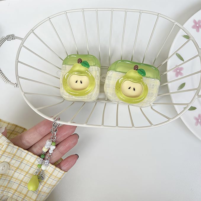 SGVAHY for AirPods Pro Case with Keychain Cute 3D Green Pear Pattern Design Soft Silicone Cover for Women Girls Anti-Fall Shockproof Protective Case for AirPods Pro 2nd 1st Generation