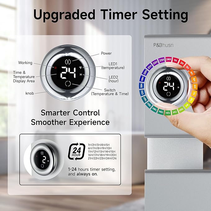 P&Bhusri Electric Heated Towel Rack, Silver Towel Warmer with Adjustable Temperature (98–149°F) and Timer (1-24h, On), Fast Heating and Drying for Bathroom, Memory & Remote Control Compatible