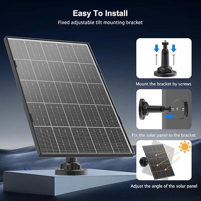 8W Solar Panel for Security Camera 2-Pack – Micro USB & USB-C, IP65 Waterproof, Rechargeable Battery Compatible