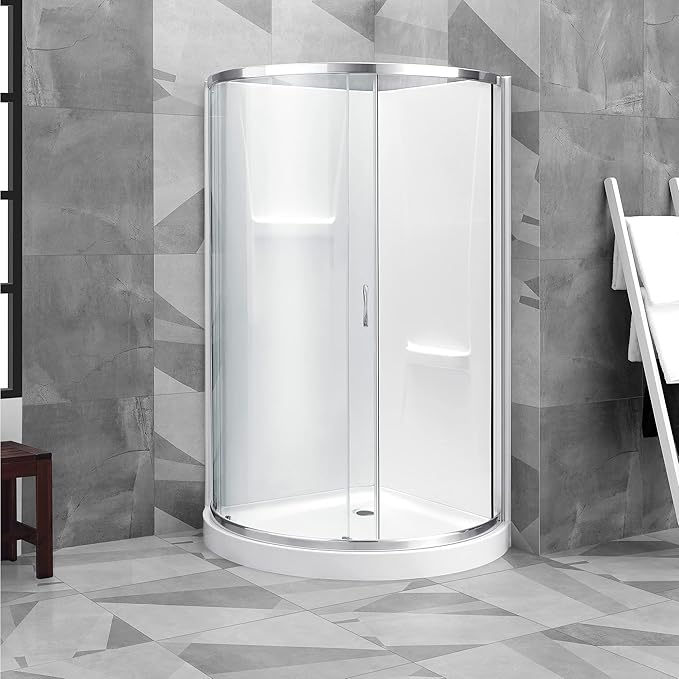 OVE Decors Breeze 32 in. Corner Shower Clear Sliding Door with Included Walls and Base in Satin Nickel Finish