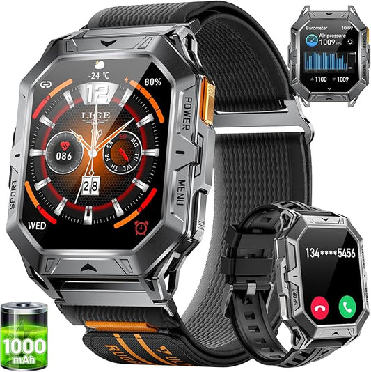 LIGE 2025 New Smart Watches with 1000 mAh Battery, 2.13" AMOLED Touch Screen Military SmartWatch for Men with Make/Answer Call/110 Sports Modes/5ATM Waterproof/Sleep Monitor, iOS Android（Black）