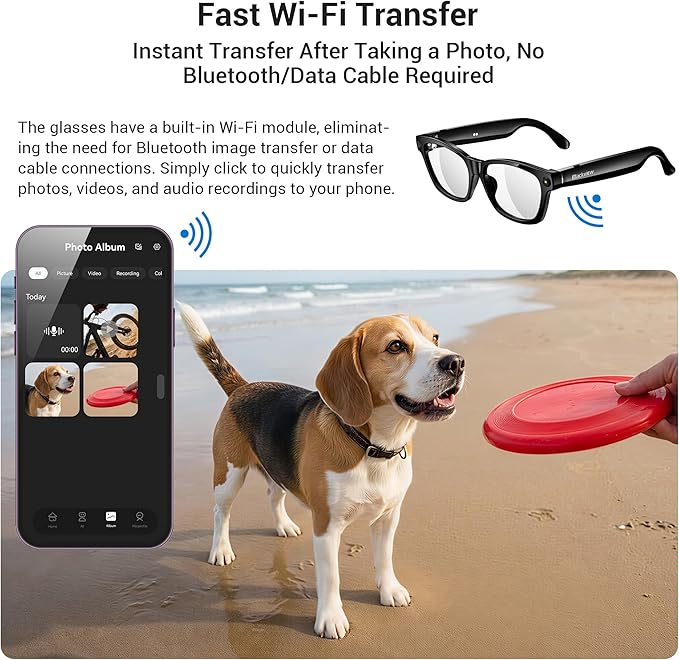 Blackview AI Smart Glasses with Camera, BT Call/Photo/4K HD Video Recording Glasses with Real-Time Translation, AI Voice Assistant, Object Recognition, Gradient Lenses