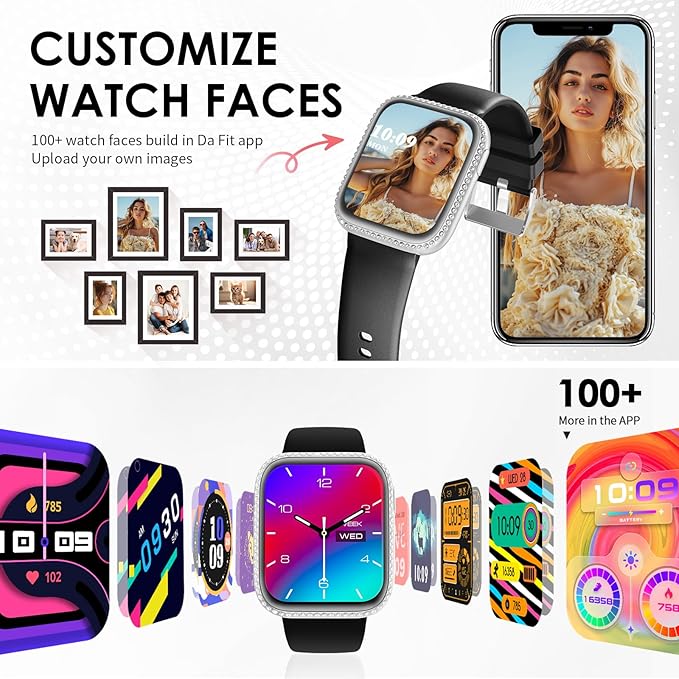 Smart Watch for Women, 1.75" AMOLED Fitness Tracker for Android iOS, Answer/Make Call with Heart Rate Sleep Monitor 130+ Sports Mode, IP68 Waterproof Smartwatch (Black Band with Silver Watch)