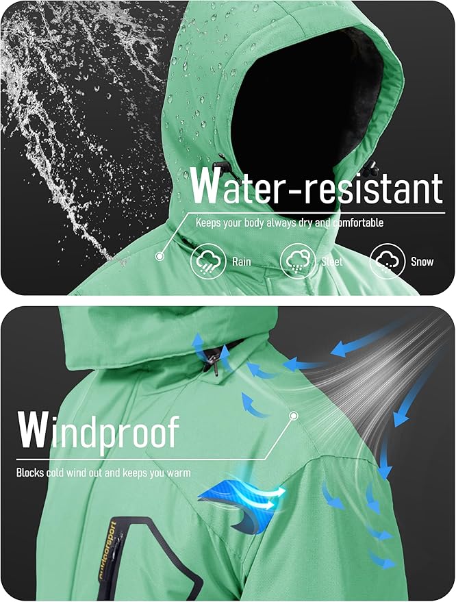 MAGCOMSEN Men's Winter Coats Water Resistant Ski Snow Jacket Warm Fleece Jacket Parka Raincoats With Hood Multi-Pockets