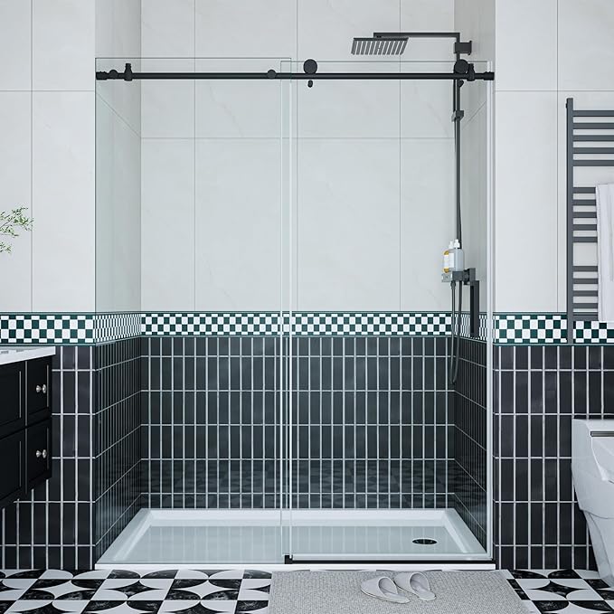 Frameless Shower Doors 44-48" W x 76" H, Sliding Door, 5/16" (8mm) Clear Tempered Glass, Space-Saving Design for Modern Bathrooms