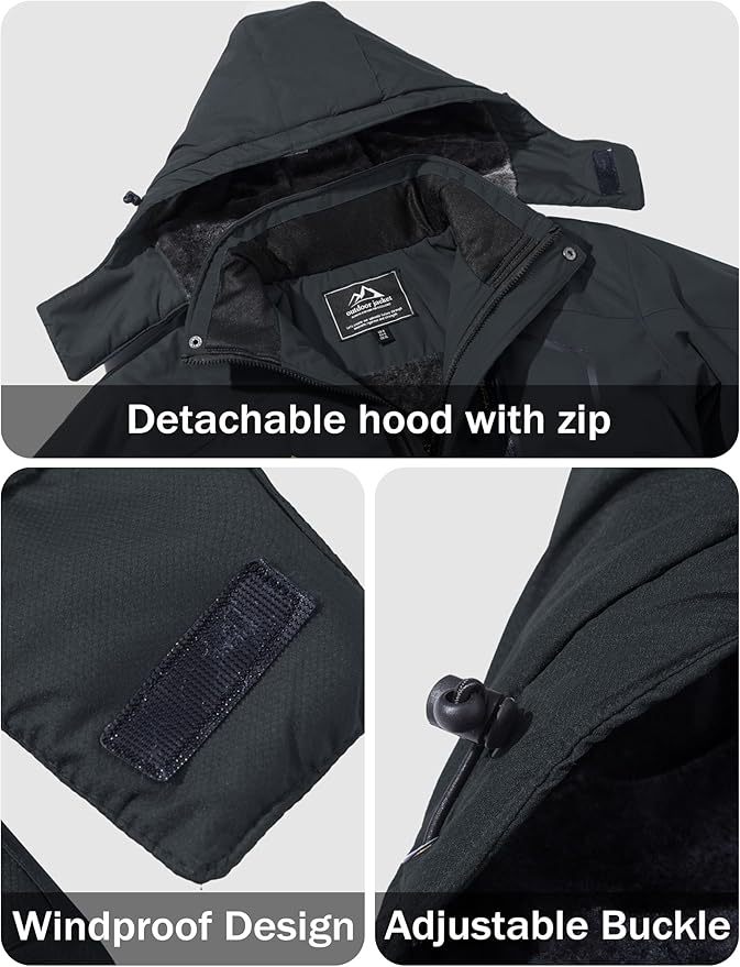 MAGCOMSEN Men's Winter Coats Water Resistant Ski Snow Jacket Warm Fleece Jacket Parka Raincoats With Hood Multi-Pockets