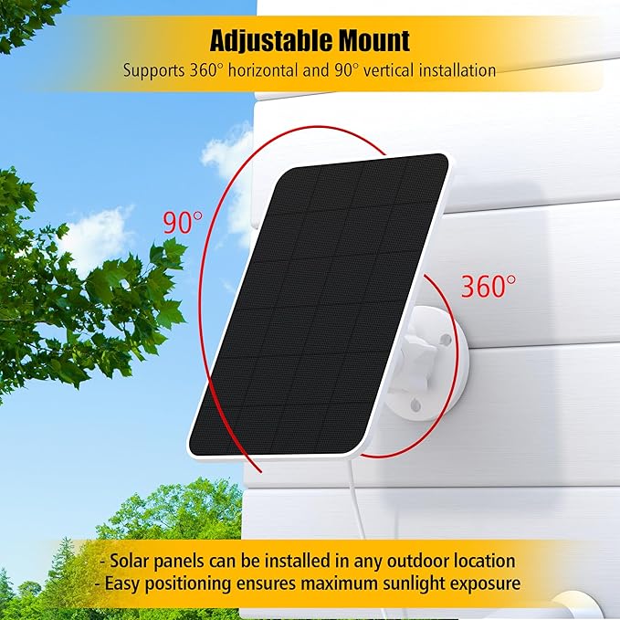 Solar Panel for eufy Camera,Security Camera,5V 4W SolarPanel for eufyCam 2/2 Pro,2C/2C Pro,E,soloCam E20/E40 Spotlight,IP65 USB-C Solar Panel Charger for eufy with Micro USB & Rubber Plug(2 Pack)