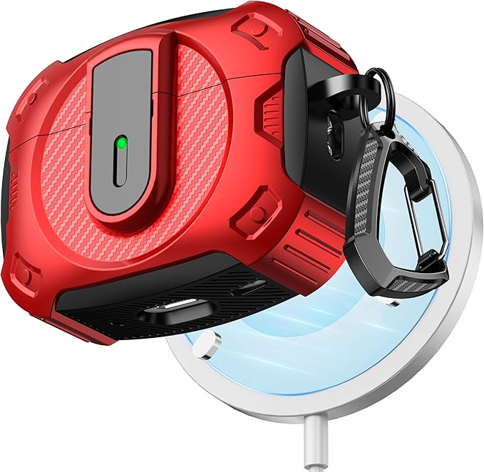 RFUNGUANGO for AirPods Pro 2 Case, Compatible with Airpods Pro Case 2nd / 1st Generation, Compatible with MagSafe, with Cleaning Kit and Keychain, Visible LED, Red