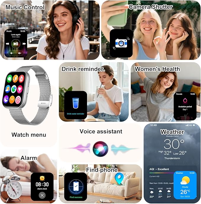 Smart Watches for Women, 1.75" HD Fitness Tracker (Answer/Make Calls), IP68 Waterproof Smartwatch with Heart Rate SpO2 Sleep Stress Monitor, 120+ Sports Modes Watch for Android & iPhone (Silver)