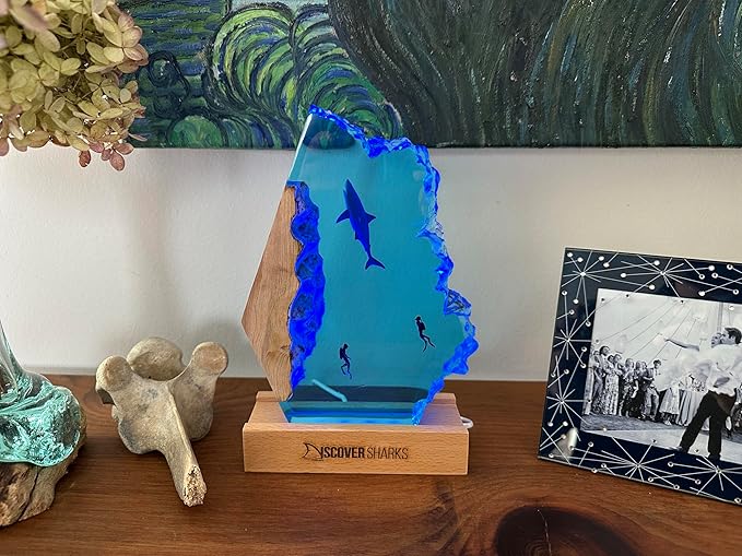 Great White LED Ocean Night Light - Recycled Resin Ocean Lamp - Office, Desk, Bathroom, or Bedroom Night lamp. Great White Shark Night Light.