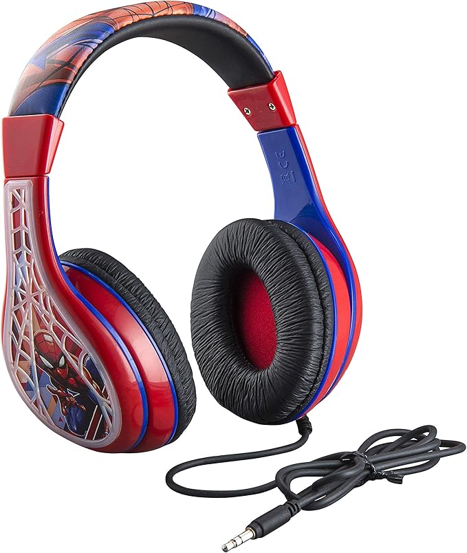 eKids Spiderman Kids Headphones, Adjustable Headband, Stereo Sound, 3.5Mm Jack, Wired Headphones for Kids, Earphones for School, Home or Travel