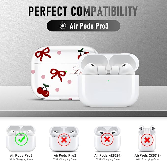 Compatible Airpods Pro 3 Case (2025),Soft Cute Red Bow Print Silicone Protective Cases for Apple AirPods Pro 3rd Generation Case,Airpod Pro 3 Cover with Keychain&Cleaner Kit for Women/Girls,Red Bow
