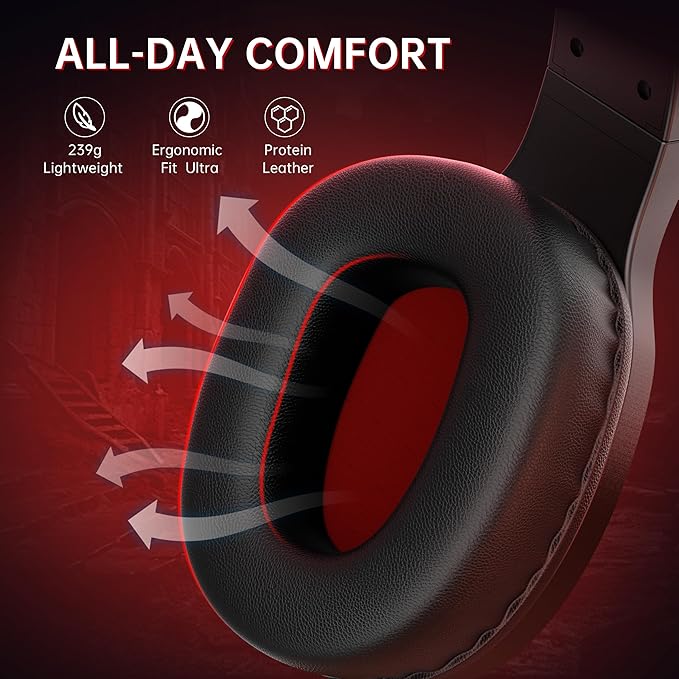 AOC Bluetooth Gaming Headset with Mic for PC, PS5/4, Nintendo Switch, 2.4GHz Wireless Gaming Headphones with RGB, USB-C, 7.1 Virtual Surround 20ms, Latency, 45H Playtime- Red
