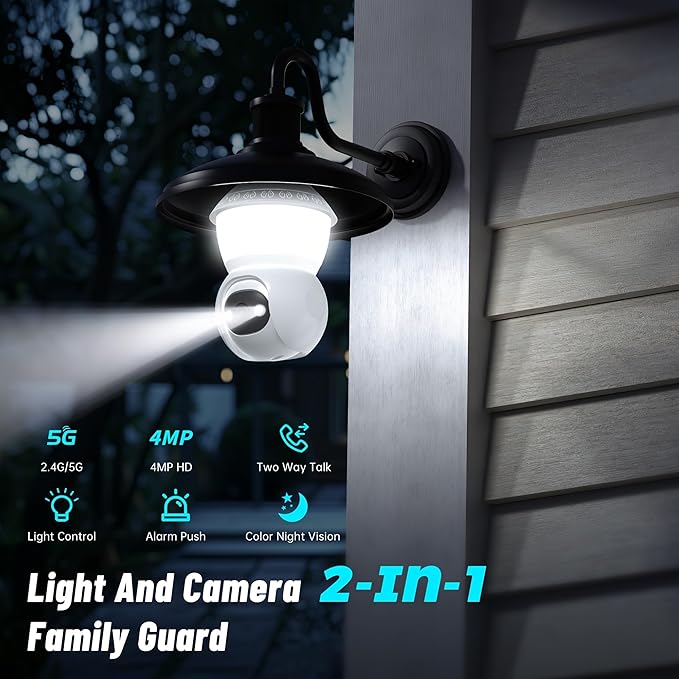 Smart Light Bulb Security Camera,5G& 2.4G WiFi Camera for Home Security,3MP& 360° PTZ Light Bulb Camera Outdoor, Smart Night Vision, AI Human Detection&Alarm, 2-Way Audio, Cloud Storage