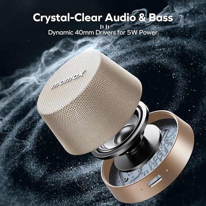 MOMAX Magnetic Mini Bluetooth Speaker, IPX6 Waterproof, 12H Playtime, TWS True Wireless Stereo, USB-C Rechargeable, Portable Shower & Outdoor Speaker, Bass-Enhanced, Call Function, Travel & Gift Ideas