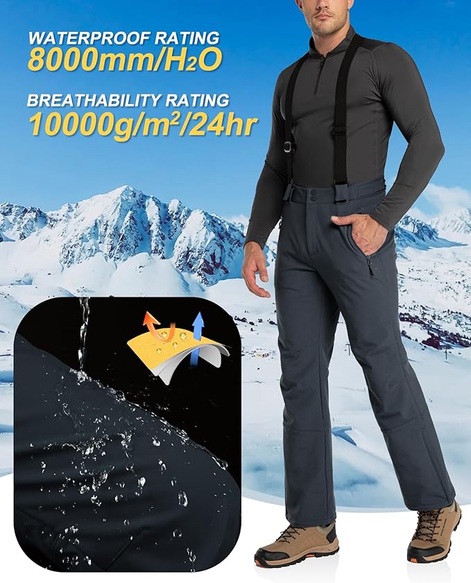 33,000ft Insulated Bibs for Men Snow Ski Pants Overalls Winter Waterproof Windproof Snowboard