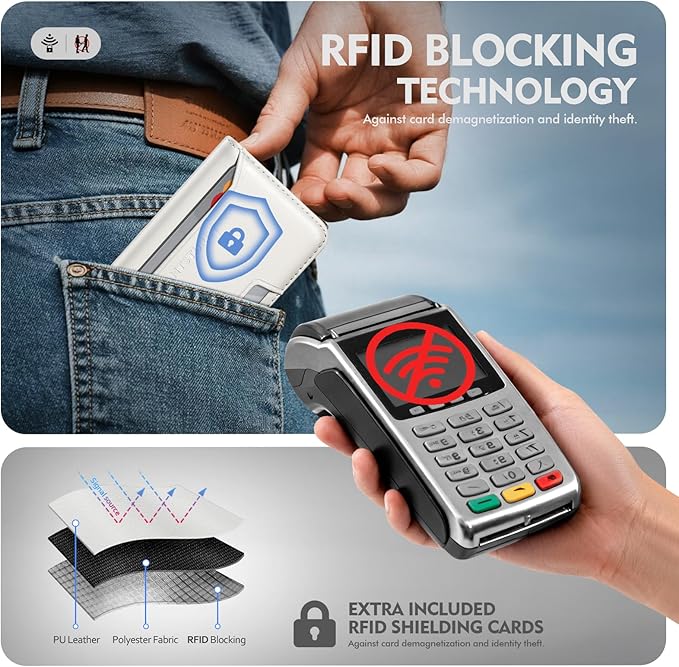 Antsturdy for Magsafe Wallet Stand with Holder,PU Leather RFID Blocking Card Holder,5 Card Slots,Strong Magnet Minimalist Flip Folio Kickstand for iPhone 17/16/15/14/13/12/Pro/Max/Plus/Air,White