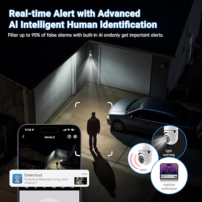 Light Bulb Security Camera 2 Packs, 5G&2.4GHz 2K Security Cameras Wireless Outdoor 360° PTZ Cameras for Home Security with Color Night Vision, 2 Way Talk, AI Human Detection, Screw in Light Socket