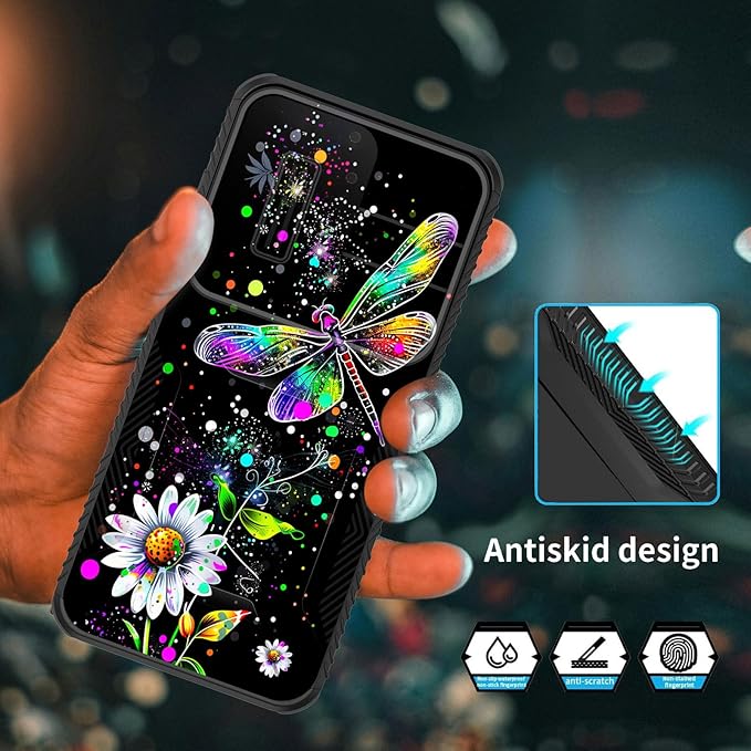 for Galaxy S24 FE Case Built in Slide Camera Lens Cover,Heavy Duty Shockproof Protection Dual Layer Case for Samsung Galaxy S24 FE 5G 6.7" 2024,Dragonfly and Daisy Flower