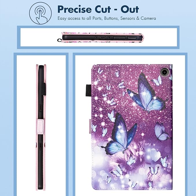 Dteck for Amazon Fire Max 11 Tablet Case 11" (13th Generation) 2023, PU Leather Shell TPU Back Cover Fold Stand Case with Auto Sleep Wake, Adjustable Viewing Angles, Cute Folio Case, Fairy Butterfly