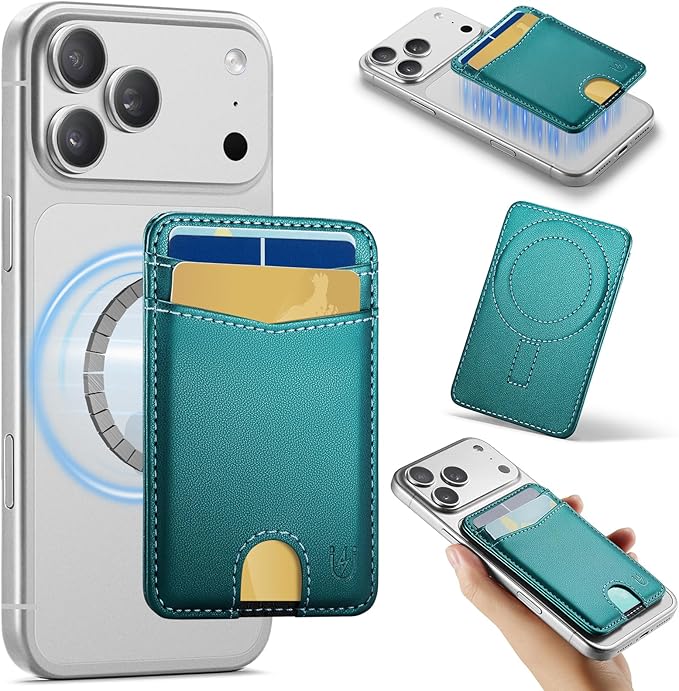 for Magsafe Wallet Magnetic Card Holder RFID Blocking, Strong Magnet Slim Wallet Stick on Phones and Cases for iPhone 17/16/15/14/13/12/ Pro/Max/Plus, Bluish Green