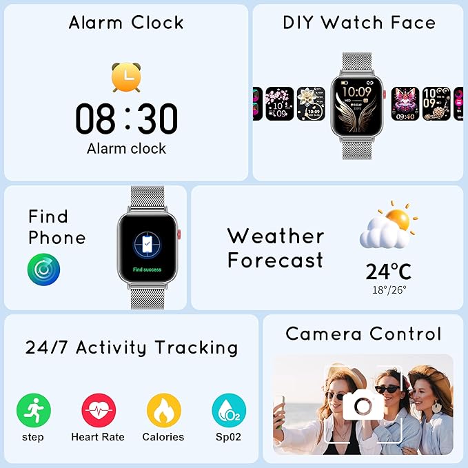 Smart Watch for Women Men (Answer/Make Calls) 1.83" HD 3 Bands Smartwatch Compatible Android iPhone Phones with Fitness Step Tracker/Heart Rate/Sleep Monitor, 120+ Sports Modes IP68 Waterproof, Silver