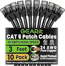 GEARit Cat6 Patch Cables Cat 6 Ethernet Cable 3 ft 10-Pack Black - Image 1