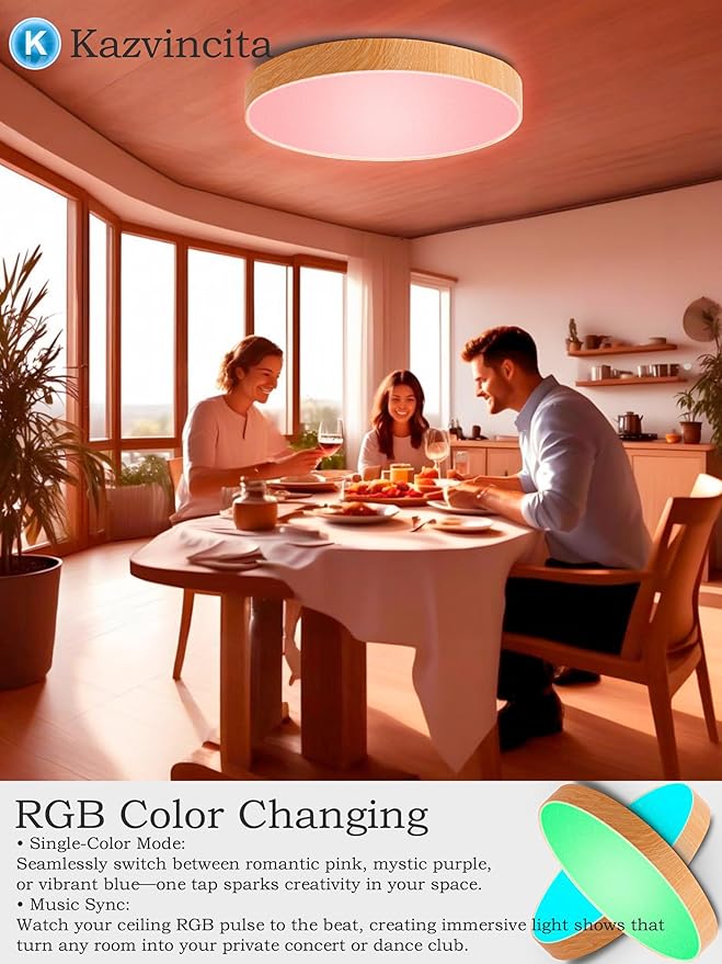 BT-Version LED Ceiling Light with Speaker 40W 13Inch Music Ceiling Lamp with Remote Control Adjustable Brightness & Color Temperature RGB Ambient Lighting for Kids Room Bedroom and More